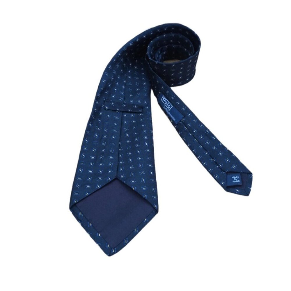 POLO BY RALPH LAUREN Blue Geometric Silk Tie HANDMADE USA 60"/ 4" EC - Picture 6 of 7